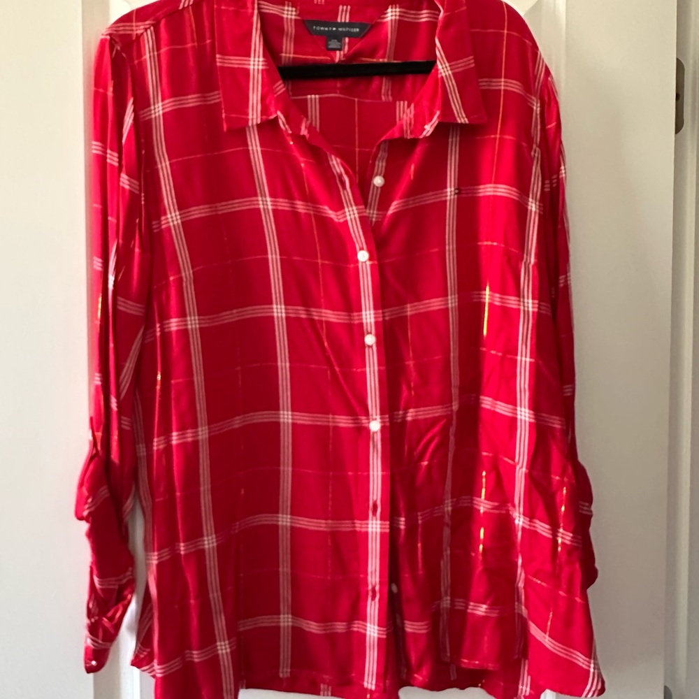 Tommy Hilfiger Red Plaid Shirt with White Stripe Detail